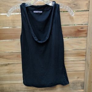 Cute S black Velvet top with rolled scoop neck